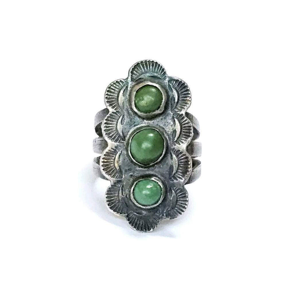 Navajo Turquoise Ring Split Shank ca 1930s Natural Cerillos Turquoise Size 5